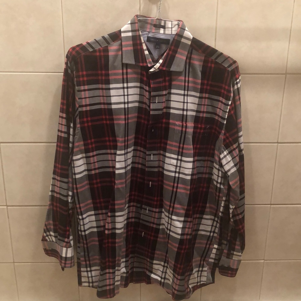 Tommy Hilfiger Button Down Dress Shirt Red Plaid